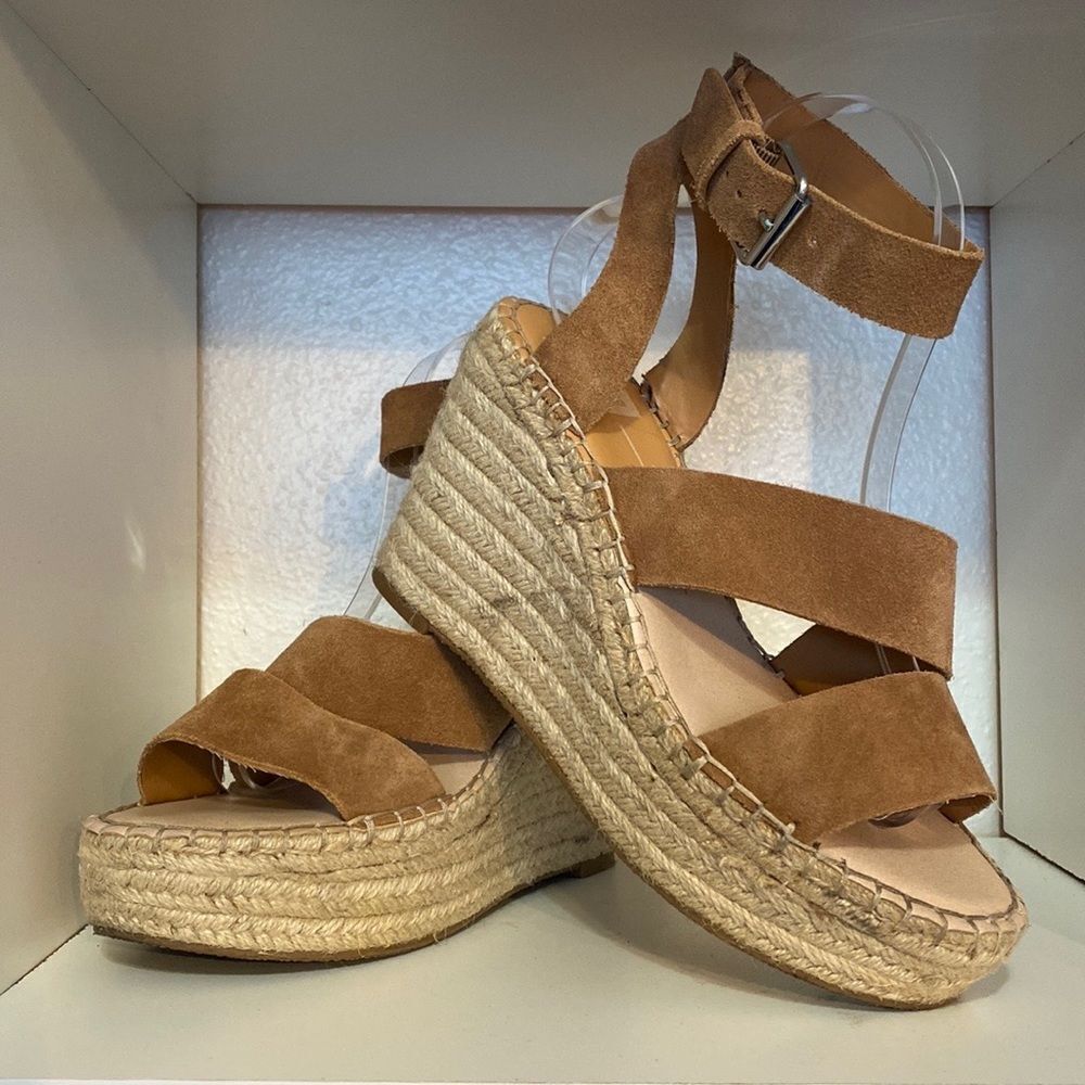 Dolce Vita Shayla Espadrille Wedge Sandals 8.5 Tan Suede Platform Summer Heels
